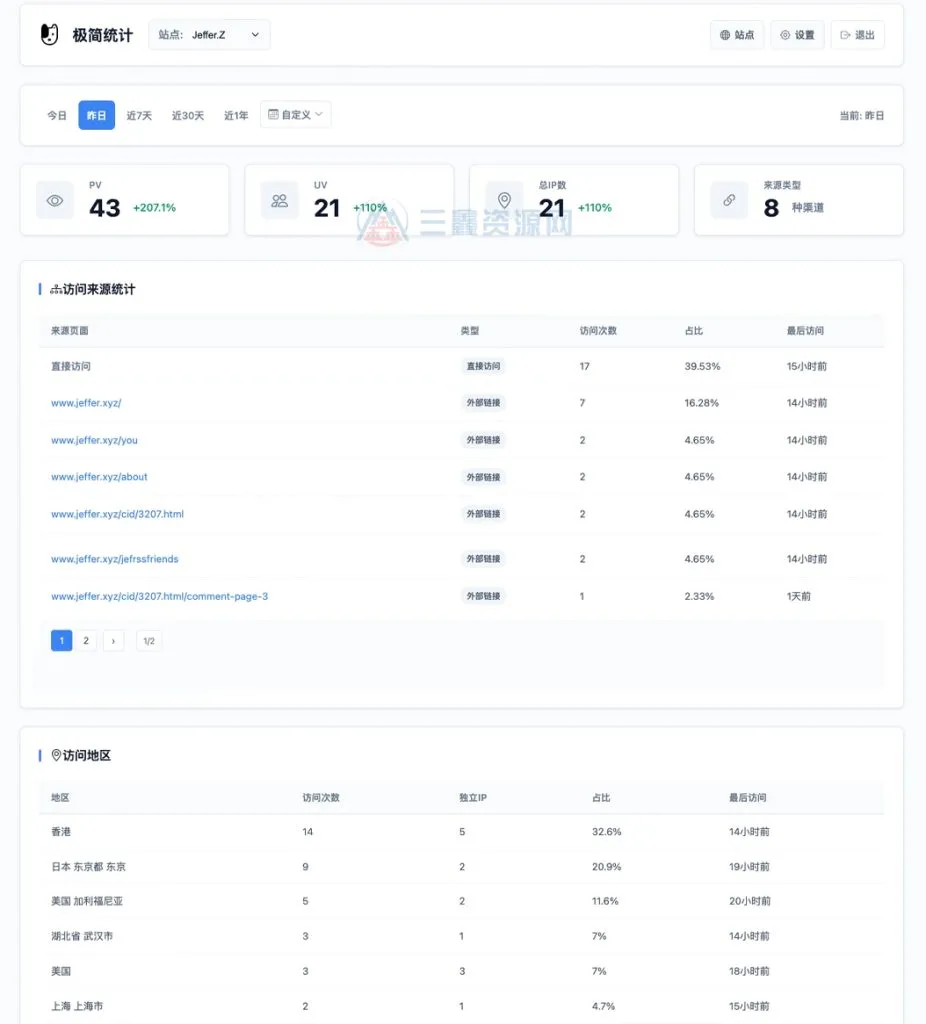 JefCounts 极简统计PHP网站统计系统源码 支持宝塔本地部署-三鑫资源网-虚拟资源分享平台！